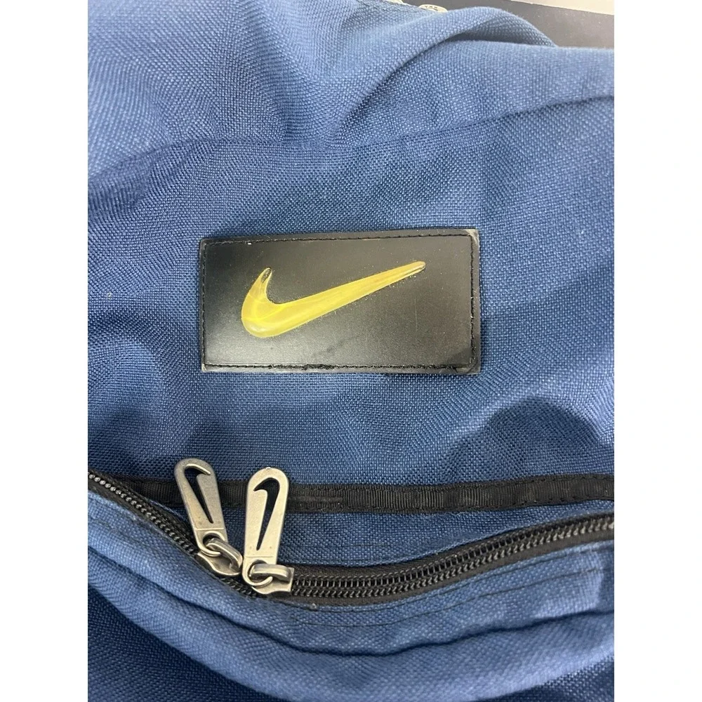 VTG Nike Leather Bottom Blue Backpack 90s Y2K White Tag Swish Logo READ